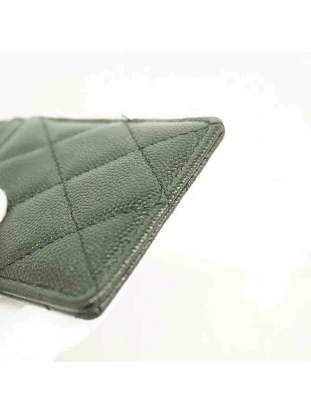 Chanel Card Case Quilted Caviar Leather Black Silver